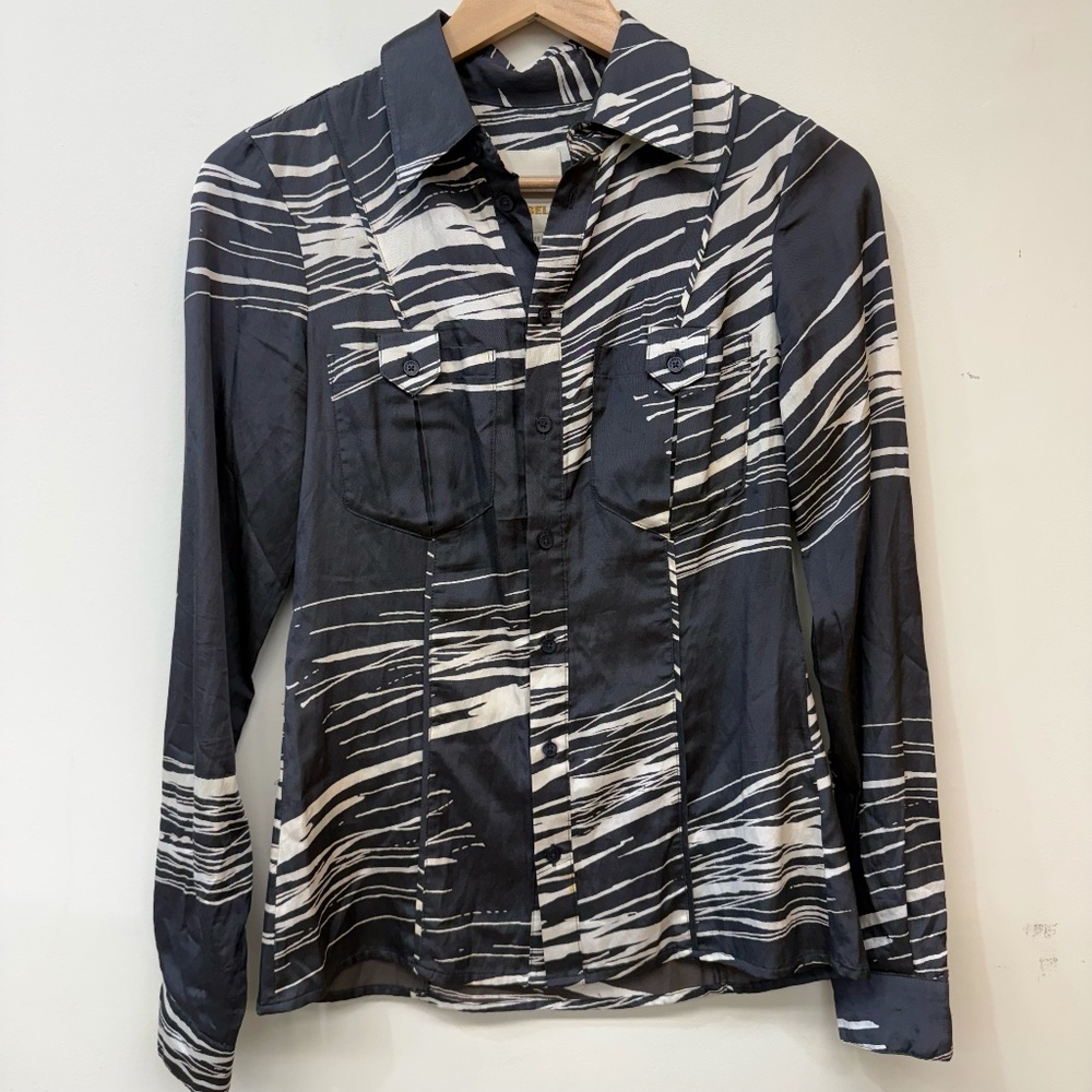 Diesel Gray and White Long Sleeve Button Down Shirt Size XS